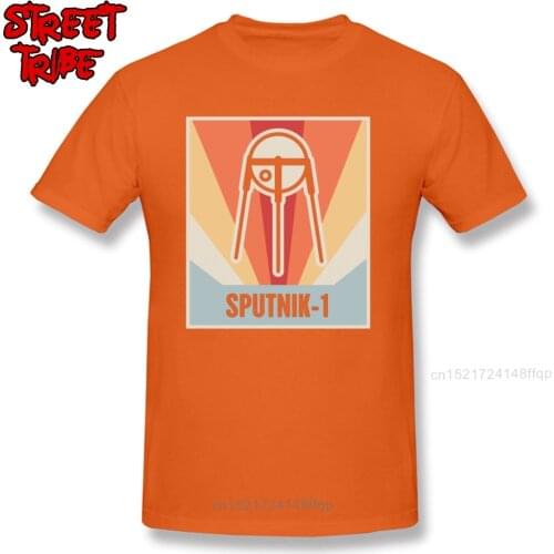 Orange T-shirt USSR Space Program Tshirt For Men Sputnik-1 Launch T Shirt CCCP Swag Clothes Streetwear Male C C C C Top Tee XS