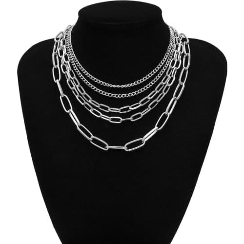 Gothic Chunky multi chain Choker Necklace Punk rock Statement Necklace Women goth Jewelry Vintage collier femme fashion jewelry