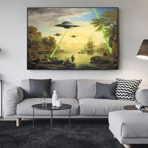 Alien UFO Invasion Graffiti Art Canvas Paintings On The Wall Art Posters And Prints Street Art Pictures Wall Decoration Cuadros