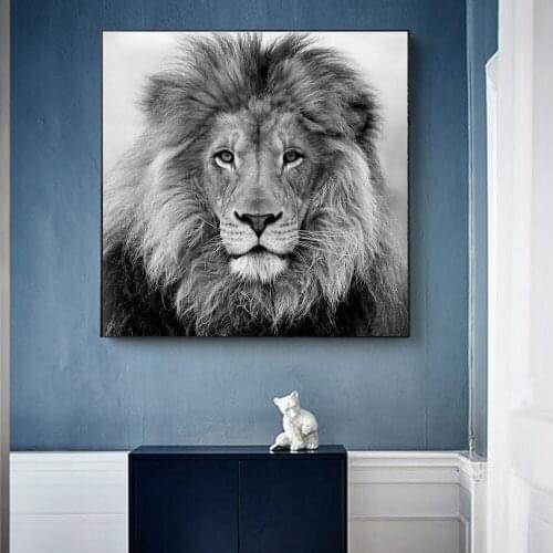 Animals Painting Lion Poster Black and White Wall Art Canvas Prints Wall Pictures for Living Room Decoration Lions Head Nordic