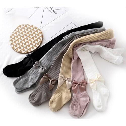 Baby Tights Ribbed Stocking For Girls Bowknot Pantyhose Candy Color Newborn Children Autumn Winter Trousers Cotton Tights