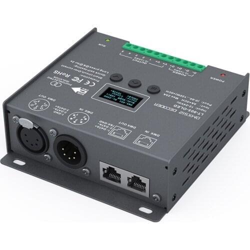 Led DMX512 Decoder Controller;DC12-24V input;5A*5CH Max 25A 600W output RGB/RGBW Strip Led Controller XLR-3 / RJ45 LT-905