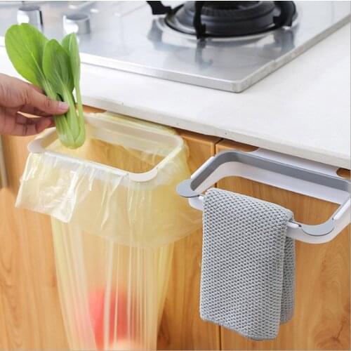 Kitchen Cabinet Door Basket Hanging Trash Can Waste Bin Garbage Bag Holder Portable Kitchen Trash Bag Holder Kitchen Gadgets