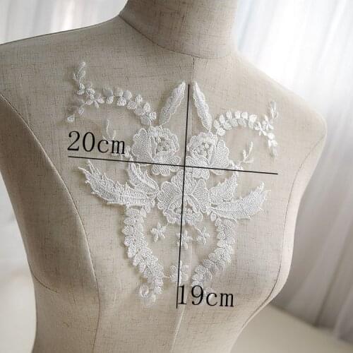 19*20cm Sew embroidered lace applique for wedding dress white floral embroidery lace appliques patch accessories for bridesmaid