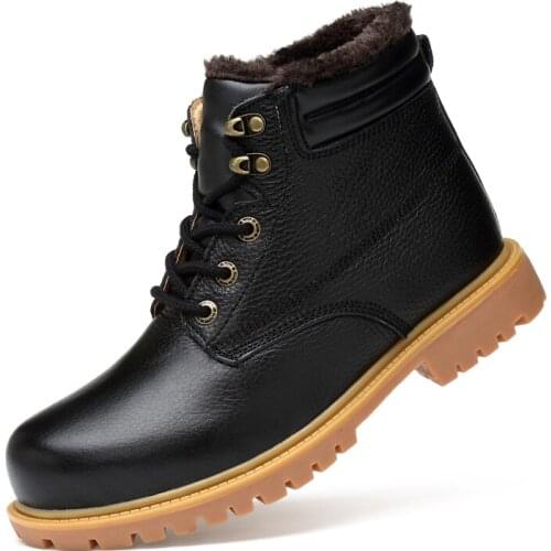 Men Boots Cow Leather Shoes Tooling Ankle Boots 2020 Autumn Winter Warm Snow Boots Men Sneakers With Fur Men Boots