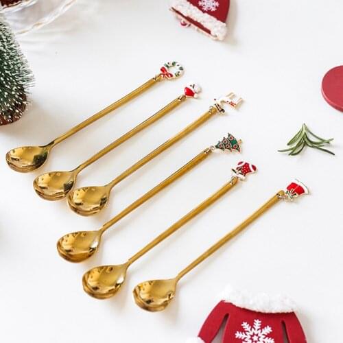Stainless Steel Cutlery Tea Coffee Spoons Dessert Ice Cream Sugar Mixing Stirring Scoops Christmas Tableware 13.5x2.4x0.1cm