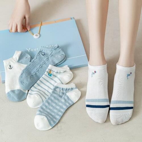 Spring Summer Women Fashion Cotton Cute Short Heel Boat Socks High Quality Anchor Dolphin Embroidered Breathable Shallow Mouth