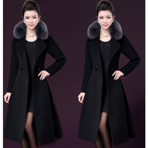 2019 New Women outerwear Fur collar winter clothing fashion warm woolen blends Slim female elegant Double Breasted woolen coat