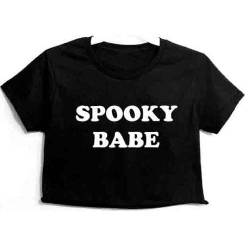 Skuggnas New Arrival Spooky Babe Graphic T shirt Womens Crop Shirt Short Sleeve Fashion Tumblr Tees Cropped t shirts Drop Ship