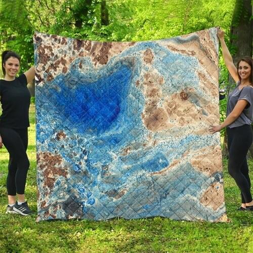 Blue ocean marble Quilted quilt Throw Blankets Birthday Christmas thanksgiving Gifts bedding cover Tapestry Wall