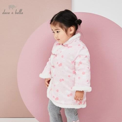DBM15530 dave bella winter baby girls Chinese style floral print dress children fashion party dress kids infant lolita clothes