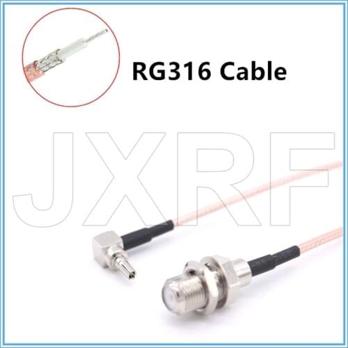 JXRF F Type Female Jack To CRC9 Male Right Angle RG316/RG174 Pigtail Cable 10cm 15cm 25cm 30cm 40cm 50cm