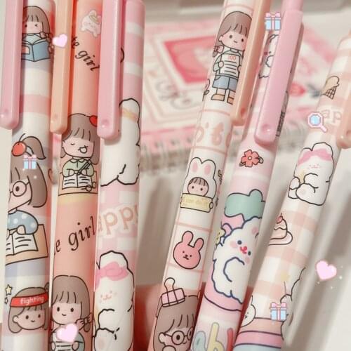 3 pcs /lot Cute Sweet Pink Girl and Rabbit Gel Pen Cartoon Press Pen 0.5mm Black