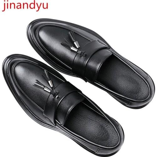 Tassels Leather Loafers Black Dress Shoes for Men Office Leather Shoes Classic Oxford Men Wedding Formal Shoes Men Elegante