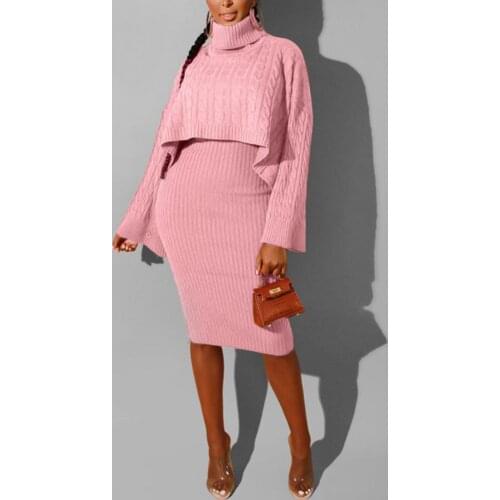 Sexy Two Piece Set Mini Skirt Outfits Crop Top Flare Sleeve Sweater Dress Women Jumper Suit Rib Winter Orange Blazer Knitted Pcs