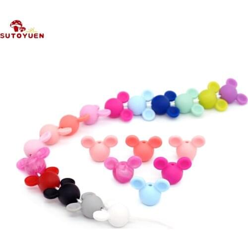 SUTOYUEN 15pcs Mickey Silicone Beads Food Grade Nursing Chewing Pacifier Teether Silicone Bead DIY Jewelry Necklace Making