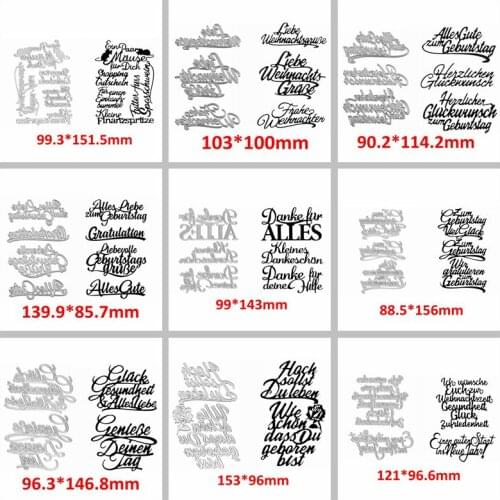 Danke Birthday Wishes Handwriting Basic German Words Letter Metal Cutting Dies Set For DIY Scrapbooking Craft Making Template