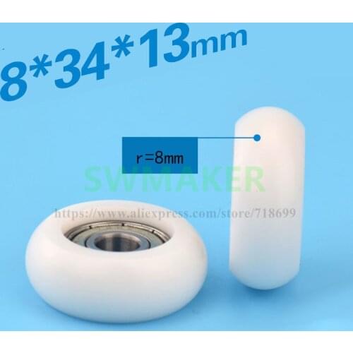 SWMAKER 8*34*13mm R type plastic nylon package pulley with bearing 608 for flat Flat roller wheel