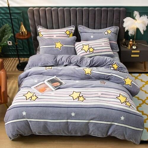 Gray little star winter coral velvet single quilt cover warmth thick velvet home textile single quilt cover