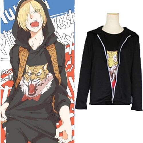 Anime YURI on Ice Yuri Plisetsky Cosplay Costumes Sweatshirt Daily Casual Black Hoodie Sweatwear Men Adult Zipper Sweater