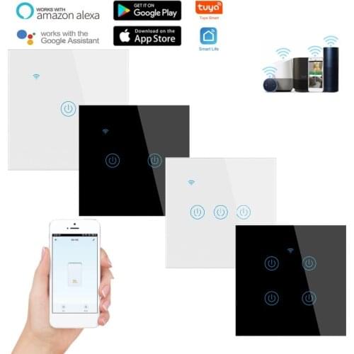 Tuya WiFi Smart Touch Switch 1/2/3/4 Gang Voice Remote Control Work With Alexa Google Home Assistant No Neutral Line Required