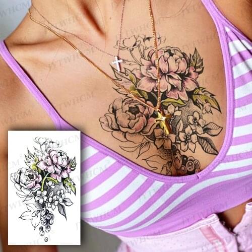 Waterproof Temporary Tattoo Sticker Elephant Lotus Rose Pattern Body Art Shoulder Flash Tatoo Sleeves Fake Tattoos For Women Men