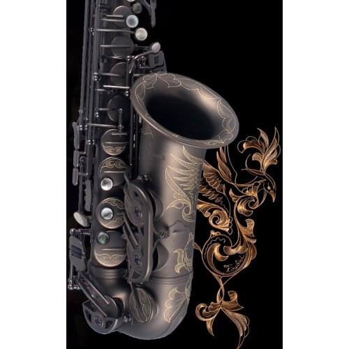 High quality Alto Sax Matte Black Nickel Gold[double reinforcement]NAIPUTESI NT-802 key type Flamingo carving professio Alto Sax