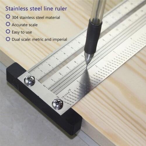 High-precision Hole Scale Ruler T-Rule T Square mm/in Fine Woodworking Scribe Mark Line Tool 200/300/400mm 8/12/16inch