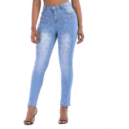 Plus Size S-3XL Women Denim Skinny Embroidered Elastic Pencil pants Jeans Pants High Waist Stretch Jeans Long Pencil Trousers
