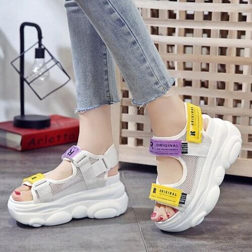 Ladies Fish Mouth Sandals Summer Roman Wind Trend Net Cloth Comfortable Thick Bottom Increased Womens Shoes Hot Sale