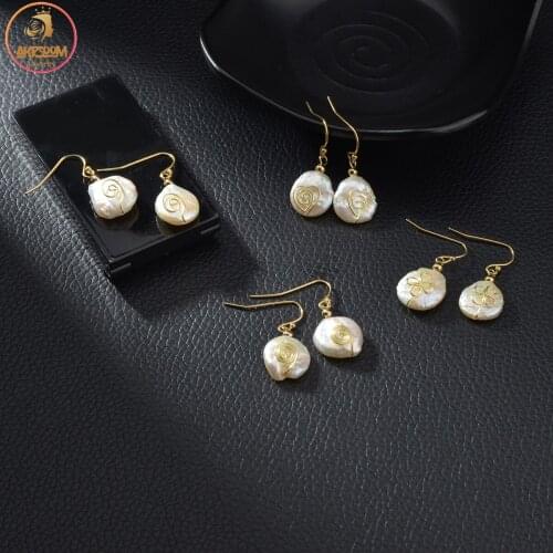 Akizoom New 14K Gold Colorful Freshwater Pearls Earrings Stainless Steel Stud Bohemia Earrings for Women Fashion Jewelry Gift