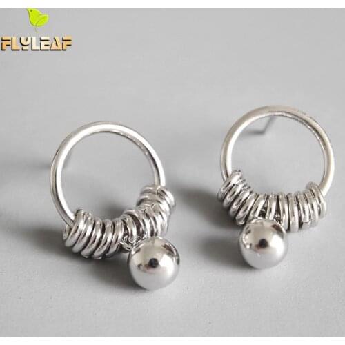 Flyleaf 925 Sterling Silver Earrings For Women Circle Tassel Beads Femme Drop Earings Fashion Jewelry Student Simple Party