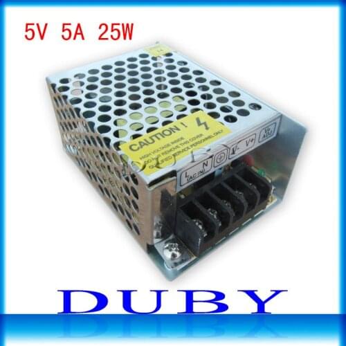 100piece/lot 5V 5A 25W Switching power supply Driver For LED Light Strip Display AC100-240V Factory Supplier Free Fedex
