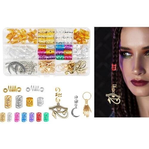 111Pcs Colors Mixed Hair Braid Cuff Clips Tubes Jewelry Decor W/Storage Box
