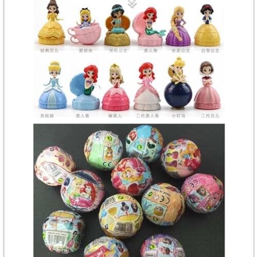 12Pcs 8-10cm Surprise Gashapon Toy Princess Baby Dolls Capsule Princess Balls Action Figure PVC Cake Decoration Girls Gifts Toys