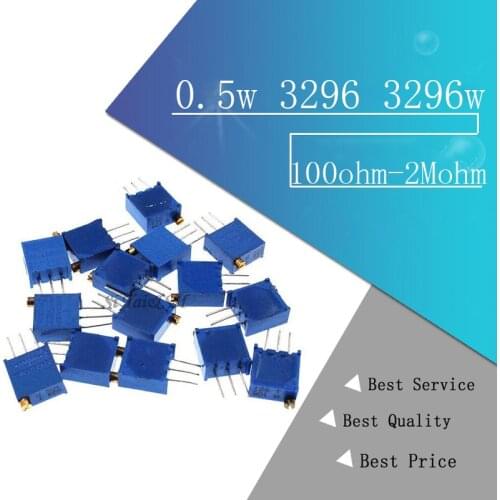 15valuesX1pcs=15pcs 100ohm-2Mohm 0.5w 3296 3296w Variable Resistors MultiTurn trimmer adjustable precision Potentiometer kit
