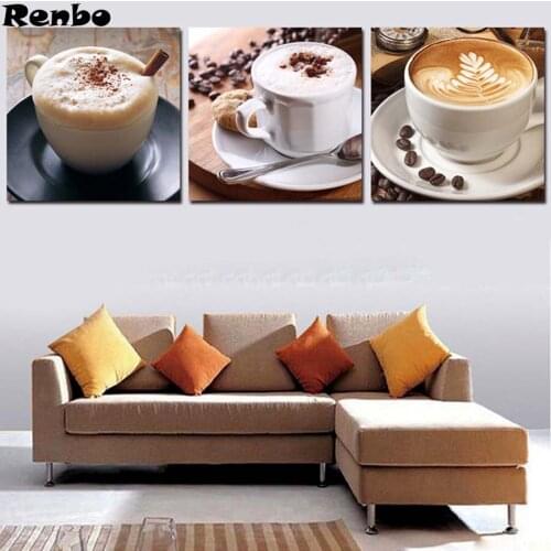 3 panel tea and coffee modern art diamond embroidery diamond painting,full square round diamond mosaic picture of rhinestones