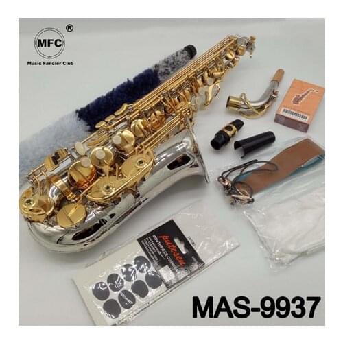 Music Fancier Club Alto Saxophone MAS-9937 Nickel Plated Gold Keys Sax Alto Mouthpiece Ligature Reeds Neck Musical Instrument
