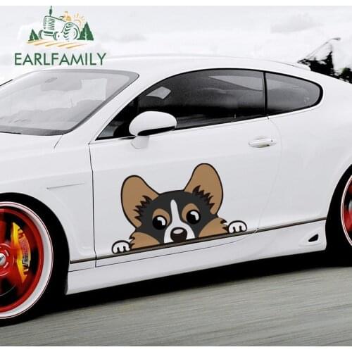 EARLFAMILY 43cm x 26.8cm Car Body Sticker for Tricolor Pembroke Welsh Corgi Cartoon Decal Waterproof Sunscreen Vinyl Graffiti