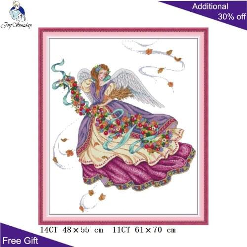 Joy Sunday Purple Angel Needlework RA273 14CT 11CT Counted and Stamped Home Decor Purple Angel Embroidery DIY Cross Stitch kits