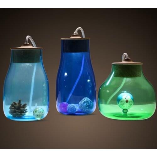 Creative glass jar blue light green table lamp. kid room cartton bottle desk lamp reading light. Art decoration lighting fixture