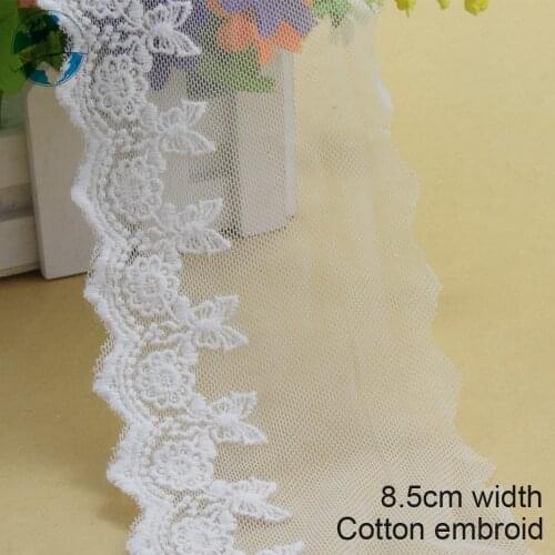 10yards 8.5cm white cotton embroidedery lace ribbon guipure trim DIY wedding Accessories dolls lace african lace applique #3886