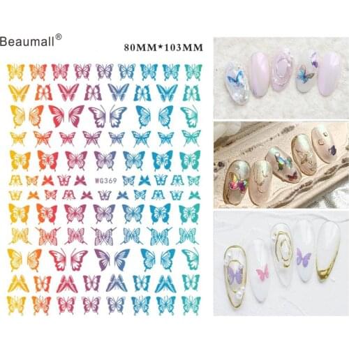 Laser Rainbow Colors Butterfly Nails Art Manicure Back Glue Decal Decorations Nail Sticker For Nails Tips Beauty