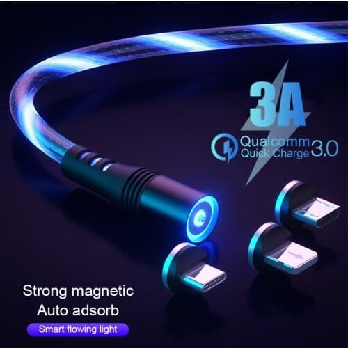 1M Magnetic Cable LED Light Flow Micro USB Type C Magnet Charger For Xiaomi Red Note 9s Samsung S20 Magnetic Charge USB C Wire