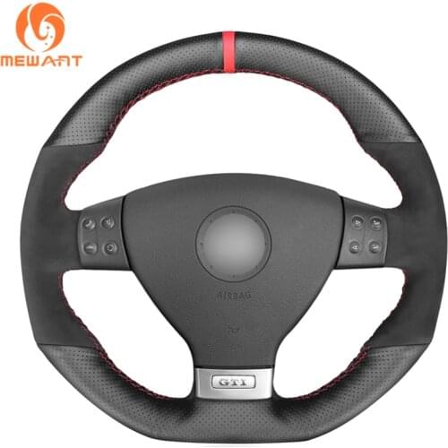 MEWANT Black Genuine Leather Suede Car Steering Wheel Cover For Volkswagen VW Golf GTI 5 (V) Golf R32 Scirocco Tiguan