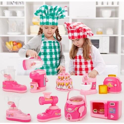 Mini Simulation Analog Kitchen set Electrical Toy Kawaii Pink Glowing Sound Washing Machine Pretend Role Playing Toy Girls Gift