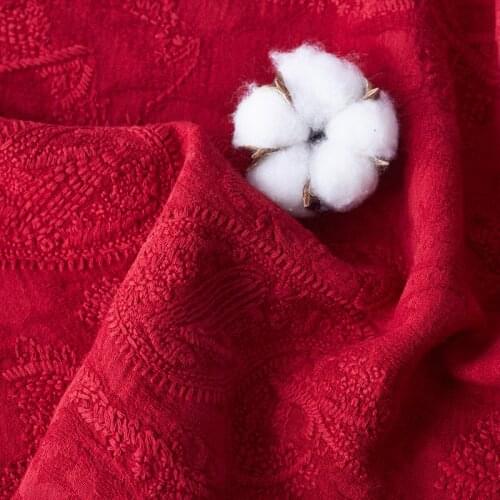 Fashion jacquard of cotton and linen patchwork fabric Cashew Flower Embroidery in Autumn Winter linen fabric Outerwear fabric