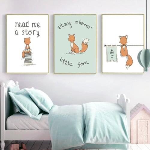 Cartoon Fox Nordic Posters and Prints Wall Art Canvas Painting Be Brave Quote Nursery Art Wall Picture Baby Girl Boy Room Decor