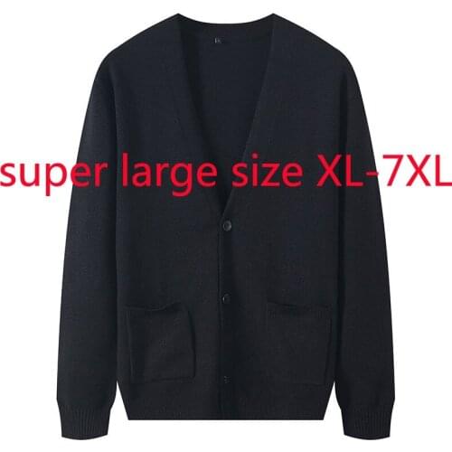 New Fashion Spring Autumn Men Extra Large Cardigan Coat Single Breasted V-neck Computer Knitted Casual Sweater Plus Size XL-7XL