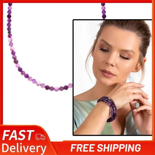 Both Bracelet Necklace Rosary 99 Purple Amethyst Natural Stone Accessory Woman Vintage Casual Jewelry Design Quality Best Gift